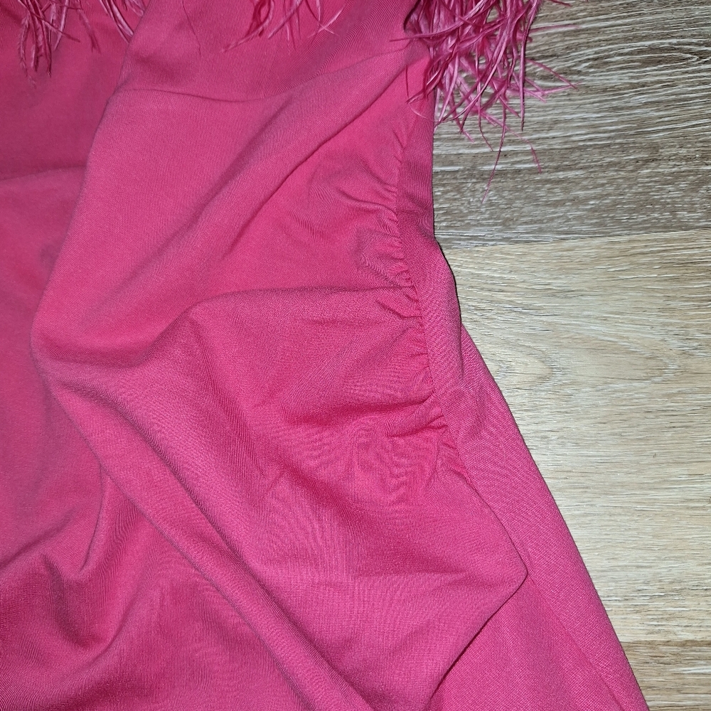NWT Women’s Blue B Bodycon Feather Accent Mini Strapless Dress Pink Medium - Picture 6 of 11